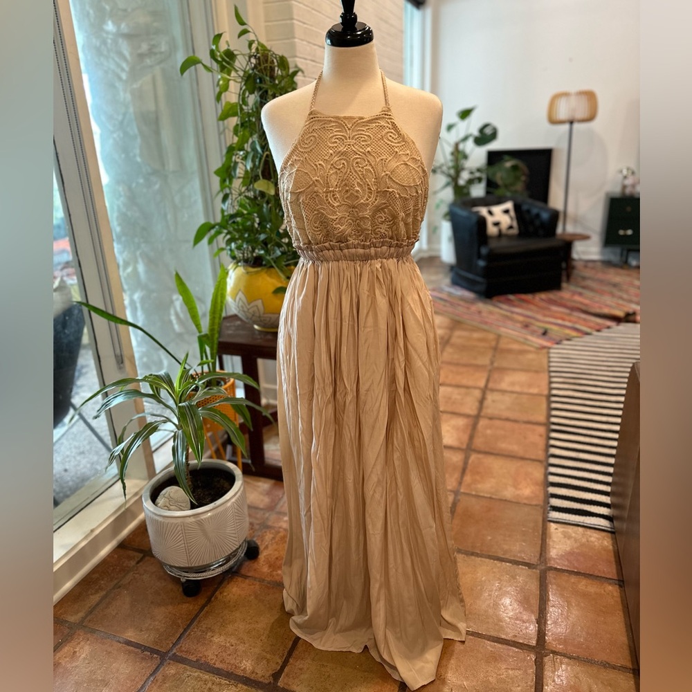 Nude Moon River backless halter dress